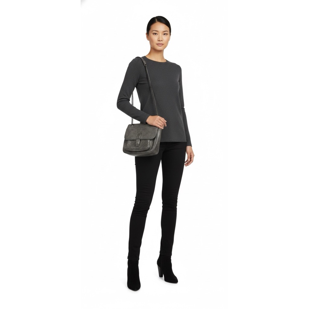 ALDO Charcoal Gray Stitched Shoulder Bag Metal‎ Chain Crossbody Bag Streetwear